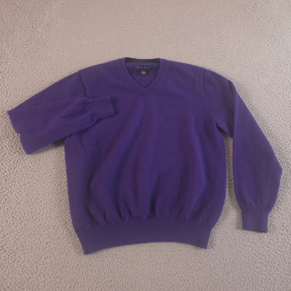 Club Room Sweater Mens Small Purple 100% Merino Wool V-Neck Pullover Classic - Picture 2 of 8